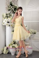 Light Yellow Empire One Shoulder Short Chiffon Pleat Bridesmaid Dress  Dama Dresses