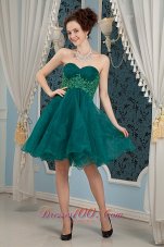 Dark Green A-line Sweetheart Mini-length Organza Appliques Prom Dress  Dama Dresses