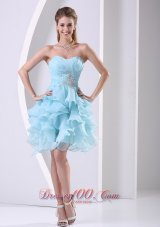 2013 Stylish Aque Blue Ruffles Sweetheart Ruched Bodice and Beading Prom Cocktail Dress In 2013