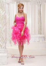 2013 Hot Pink A-line Prom / Cocktail Dress For 2013 Beaded Decorate Bust Organza With Ruffles