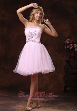 2013 Strapless Baby Pink and Custom Mini-length Made For 2013 Prom Dress With Beading Organza