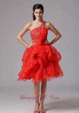 2013 Custom Made Red A-line One Shoulder Beaded Decorate Bust Prom Cocktail Dress With Organza in Monroe Connecticut
