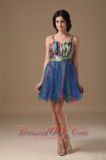 2013 Multi-color A-line Straps Mini-length Organza and Printing Beading Prom Dress