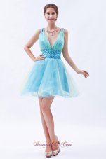 2013 Blue A-line / Princess V-neck Prom / Evening / Homecoming / Cocktail Dress Organza Sequins Mini-length
