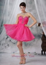 Cheap Hot Pink A-line Sweetheart Mini-length Organza Beading Prom Dress