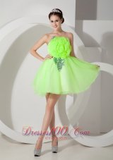Cheap Unique Strapless Short Prom Dress Hand Made Flowers
