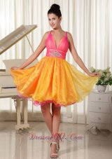 Colorful Princess Prom Dress Custom Made Straps Beaded Decorate Waist Organza  Under 100