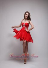 Red Empire Sweetheart Neck Mini-length Chiffon Beading Prom / Homecoming Dress  Under 100