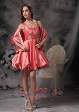 Watermelon A-line Straps Mini-length Taffeta Prom / Homecoming Dress  Under 100