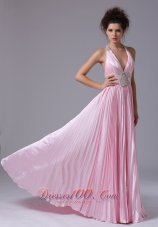 2013 Cute Empire Halter Taffeta Beaded Decorate Waist Brush Train Ruffles Prom Dress