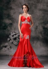2013 Customize Red High-low Strapless Evening Dress with Appliques