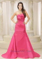 2013 Hot Pink A-line and Bowknot For Mother Of The Bride Dress Ruched Bodice Custom Made Satin