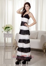2013 White and Black Empire Spaghetti Straps Ankle-length Chiffon Prom Dress