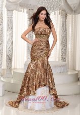 2013 White Mermaid Sweetheart Court Train Leopard Beading Prom Dress