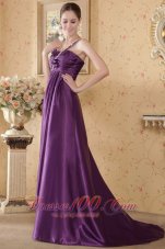 2013 Eggplant Empire One Shoulder Brush Train Elastic Woven Satin Beading and Ruch Prom / Graduation Dress