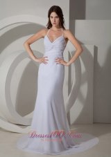 Discount Popular Column / Sheath Halter Beach Wedding Dress Court Train Chiffon