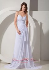 Discount Beautiful Column / Sheath Straps Beach Wedding Dress Court Train Chiffon Beading