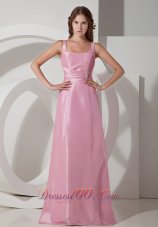 Discount Rose Pink Empire Square Neck Floor-length Taffeta Beading Prom Dress