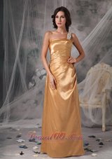 Discount Elegant Bridesmaid Dress Gold Empire One Shoulder Taffeta Appliques Floor-length