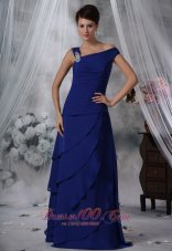 Discount Indianola Iowa Beaded Decorate Asymmetrical Neckline Tiered Skirt Royal Blue Chiffon Prom / Evening Dress For 2013