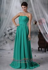 Discount Iowa Falls Iowa Ruched Decorate Bodice Brush Train Turquoise Blue Chiffon Strapless Plus Size Prom / Evening Dress For 2013