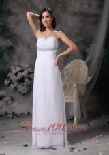 Discount White Empire Sweetheart Beach Wedding Dress Chiffon Beading Brush Train