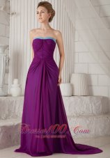 Discount Eggplant Purple Empire Strapless Brush Chiffon Ruch Prom / Evening Dress