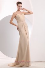 Discount Pretty Champagne Empire Homecoming Dress Straps Brush Train Chiffon Ruch