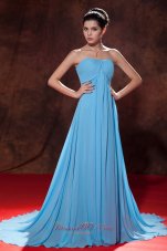 Discount Lovely Aqua Blue Empire Strapless Evening Dress Court Tain Chiffon Ruch