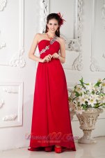 Discount Customize Red Empire One Shoulder Prom / Evening Dress Chiffon Appliques Brush Train