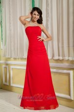 Discount Pretty Red Bridesmaid Dress Column Strapless Floor-length Chiffon Ruch