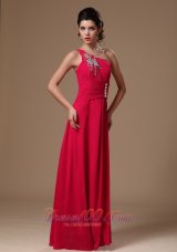 Fashion Coral Red One Shoulder Floor-length Beaded Customize 2013 New Arrival Prom Gowns