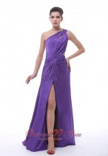 Fashion One Shoulder High Slit Purple Chiffon Floor-length Ruch 2013 Prom / Evening Dress