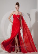 Fashion Custom Made Red Empire One Shoulder Prom / Evening Dress Chiffon Beading Watteau Train