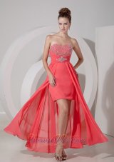 Fashion Watermelon Red High-low Prom Dress / Evening Gown with Beading