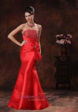 Fashion Red Satin Mermaid Prom Dress With Beaded Decorate Bust In Green Valley Arizona
