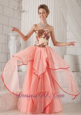 Fashion Watermelon Column / Sheath Strapless Floor-length Organza Appliques Prom / Evening Dress