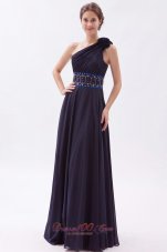 Fashion Black Empire One Shoulder Prom Dress Chiffon Beading Floor-length