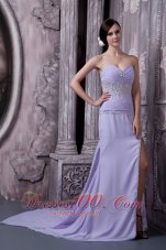 Fashion Custom Made Lilac Column Sweetheart Prom Dress Chiffon Beading Court Train