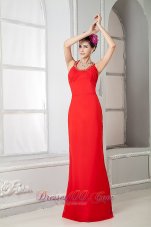 Fashion Custom Made Red Prom Dress Column Scoop Floor-length Chiffon Beading