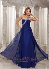 Formal One Shoulder Navy Blue Empire With Beading Celebrity Dress For Formal Evening