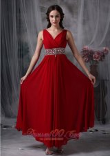 Formal Custom Made Red Empire V-neck Chiffon Prom / Evening Dress with Beading