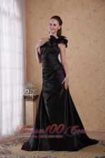 Formal Luxurious black A-line / Princess One Shoulder Court Train Prom / Celebrity Dress