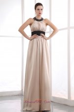 Formal Champagne Column Halter Floor-length Taffeta Beading Prom Dress