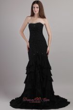 Formal Black Trumpet / Mermaid Sweetheart Court Train Chiffon Beading Prom Dress