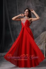 Celebrity Custom Made Red Empire Sweetheart Prom Dress Chiffon Beading and Ruch