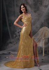 Celebrity Low Price Gold Empire V-neck Evening Dress Sequin Beading and Ruch Floor-length
