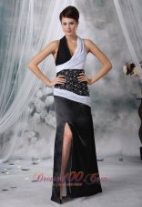 Celebrity Forest City Iowa Halter Beaded Decorate Wasit Chiffon and Satin White and Black Floor-length For 2013 Prom / Evening Dress