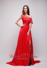 Celebrity Bright Red Empire Asymmetrical Chiffon Prom / Evening Dress with Appliques