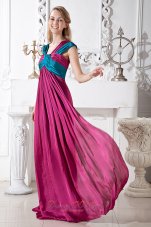 Celebrity Fuchsia Empire Straps Brush Train Elastic Wove Satin Ruch Prom Dress